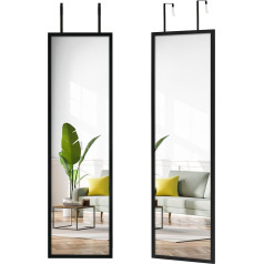 Hoikwo Pack of 2 Wall Mirrors, Door Mirrors, 122 x 35 cm, Full Length Mirror, Hanging Mirror with Hooks for Bedroom, Bathroom, Hallway, Living Room, Dressing Room, Black Dressing Mirror