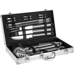 Mastercook - Professionelles Grillzubehör-Set aus Stahl mit Koffer, Zubehör-Set BBQ mit Zange, Gabeln, Spachtel und Bürsten, Koffer für Grillwerkzeuge