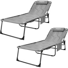 KingCamp Oversized Camping Lounger sauļošanās krēsls Salokāms trīskājains guļamkrēsls ar spilvenu un sānu kabatu Maksimālā slodze 150 kg Polsterējums lieliskam komfortam Regulējams līdz 5 pozīcijām 200 x 68 cm (garums x platums)