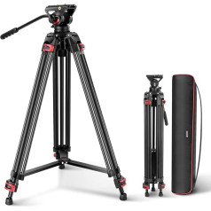 NEEWER 74 Inch Pro Video Tripod with Fluid Head, Robust Aluminium Tripod with 360° Pan and 160° Tilt Head, QR Plate Compatible with Manfrotto 501, Diameter 75 mm Bowl Base for DSLR Camera Camcorder,