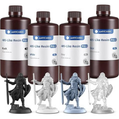 ANYCUBIC ABS-Like Resin Pro 2, 3D printeru sveķi ar paaugstinātu stiprību un izturību, augsta precizitāte, plaša savietojamība ar visiem 3D printeriem (melns, balts, pelēks, caurspīdīgs, 1 kg, 4 gab.)