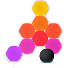 Nanoleaf Shapes Hexagon Starter Kit, 9 viedo gaismas paneļu LED RGBW, darbojas ar Alexa + Echo Dot (5. paaudzes, 2022), antracīts