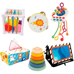 ADEGO Montessori rotaļlietu komplekts zīdaiņiem no 1 gada vecuma, ideāli piemērots zēniem un meitenēm, ietver Montessori rotaļlietas, pielāgots no 6 mēnešiem līdz 3 gadiem (komplekts)