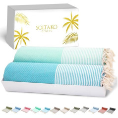 SOLTAKO XXL Fouta pludmales dvielis Pirts dvielis Pirts dvielis Hammam dvielis Jogas sega Peštemal Sieviešu vīriešu dāvanu komplekts Īpaši liels un viegls 100 x 200 cm (Mint-Aqua, 2)