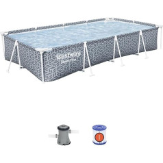 Bestway | Steel Pro Rechteck Aufstellpool Blattform Muster Schwimmbecken Komplettset 3,66m x 2,01m x 66cm