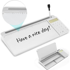 Small Glass Whiteboard with Calculator and Ruler Marker Desk Glass Dry Erase with Storage Space Tilted Notepad Computer Keyboard Stand Office Whiteboard with Markers