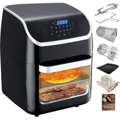 PRIJESSE 12L Hot Air Fryer, Multifunctional Hot Air Fryer, 1800 W Air Fryer, with LED Touch Screen, 10 Programmes, Keep Warm & Dehydrator Function, Includes Recipe Book and Accessories