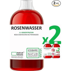 Naturmedin® 2000 ml (2 x 1000 ml) Pārtikas rožu ūdens Intense 100% dabīgs rozā damaskānu ziedu ūdens bez piedevām