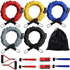 CoiTek Widerstandsbänder Set, 14 -PCS Expander Tubes Bänder Band Fitnessbänder, 20lbs bis 40lbs Workout Bands mit Nylon Sleeve Handle Door Ankerband bis zu 150lbs