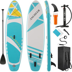 ANCHEER Inflatable Stand Up Paddle Board with Premium SUP Accessories and Carry Bag, Adjustable Paddle, Spiral Leash, Hand Pump (Light Lake Blue), 25 x 76 x 15 cm