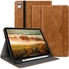 HOLIMET iPad 10 Generation Case 2022 with Pencil Holder, iPad 10 Generation 2022 PU ādas futrālis ar TPU aizmugurējo vāciņu, aizsargvāciņš, triecienizturīgs, miega/modināšanas autokrāsns 10,9 collu iPad 10 Generation - brūns