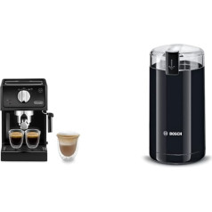 Кофемашина De'Longhi ECP 31.21 Espresso Portafilter, эспрессо-машина с алюминиевой отделкой, резервуар для воды 1,1 л, черный и кофемолка Bosch Hausgeräte TSM6A013B, черны