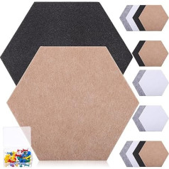 16 Pieces Hexagonal Felt Notice Board Cork Bulletin Board Felt Wall Tile Black White Grey Hexagonal Felt Notice Board with 50 Push Pins for Office Home Wall Decoration