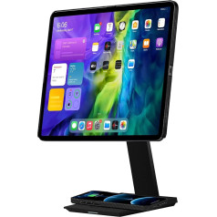 PITAKA magnētiskais planšetdatora statīvs, regulējams iPad turētājs ar 15 W bezvadu uzlādes staciju, augstākās kvalitātes iPad turētājs, saderīgs ar MagEZ Case 2 iPad Pro un visiem planšetdatoriem, MagEZ Stand sērija