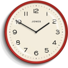 JONES CLOCKS® Moonlight Modern Medium sienas pulkstenis - biroja pulkstenis - viesistabas pulkstenis - virtuves pulkstenis - apaļš pulkstenis - retro dizains - izliekts objektīvs - viegli salasāmi cipari - moderns pulkstenis - sarkans