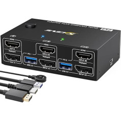 USB 3.0 divu monitoru 2x2 DP + HDMI KVM slēdzis, 4K @ 60Hz KVM slēdzis 2 datoru 2 monitoriem, KVM slēdzis Displayport 1.4 + HDMI 2.0 ar 4 USB 3.0 pieslēgvietām 2 datoru koplietošanai ar peli, tastatūru un monitoru