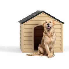 Large Heavy Duty Plastic Dog Kennel Pet Shelter Mocha & Cream