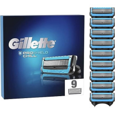 Gillette ProShield Chill skuvekļu asmeņi, 9 rezerves asmeņi vīriešu mitrajiem skuvekļiem ar 5 asmeņiem