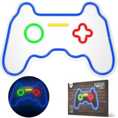 FOREVER Neon LED Gamepad mehrfarbige, LED-Wandlampe für Jungenzimmer, Spielzimmer, Geschenk für Gamer, bunte Deko-Lampe, USB oder AAA-Stromversorgung mit Wandlampe mit Dimmer, blau,rotgrün, gelb