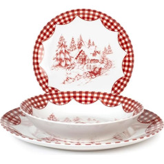 HOME Royal Norfolk Woodland Servizio Tavola, 18 Piatti, Porcellana, Bianco e Rosso, Natale