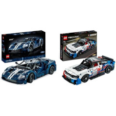 LEGO 42154 Technic Ford GT 2022 pieaugušo automobiļu modeļu komplekts, 1:12 mēroga superauto ar autentiskām funkcijām un 42153 Technic NASCAR Next Gen Chevrolet Camaro ZL1 modeļu komplekts