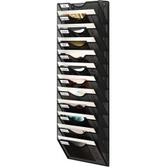 Senhoglb 12 Tier Hanging File Organiser Mail Sorter Wall Mounted Document Letter Tray Black