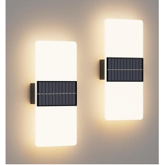 Coinmit Pack of 2 LED Solar Battery Wall Lights, IP44 bezvadu sienas lampas, akrila saules gaismas āra sienas lampas, dekoratīvās sienas lampas lieveņiem, terasei, gaitenim, dārzam, garāžām