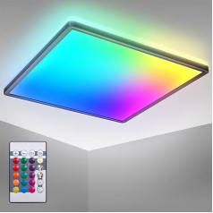 B.K.Licht RGB LED griestu gaisma, LED panelis Ultra Flat, krāsu maiņa, RGBW griestu gaisma ar regulējamu apgaismojumu, netiešais apgaismojums, tālvadības pults, melns