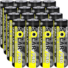 16 Solar Pro Mignon AA bateriju iepakojums - uzlādējamas baterijas - 3,2 V / 1,92 Wh / 14505 - LiFePo4 augstas veiktspējas baterija, kas paredzēta saules baterijām | Saules pasaku gaismas | Saules gaisma | Gaisma