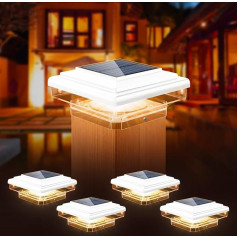 kefflum Solar Post Caps Light, Solar Post Light Outdoor, 8 LED Solar Fence Post Lamp, Solar Lamp, Outdoor Pillar Lamp, IP65 Waterproof for Wooden Posts, Patio, Fence Lighting (White, Pack of 4)