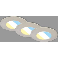 BRILONER 3 LED iegremdējamo starmešu komplekts, 230 V, LED starmeši vannas istabai IP44, griestu starmeši, LED starmeši, regulējama gaismas krāsa, matēts niķelis, pelēks