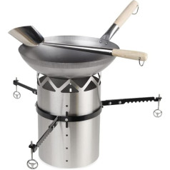 Moesta-BBQ 10118 Wok'N BBQ - komplekts 50 cm diametra grilam - grila ieliktnis, augstuma regulētājs, Wok panna, Wok karote, Wok karote