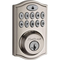 Kwikset 99140-023 SmartCode 914 Traditional Smart Lock Keyboard elektroniskā slēdzene ar SmartKey drošību un Z-Wave Plus, satīna niķelis