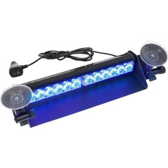 ROUTEKING LED avārijas brīdinājuma gaisma 14 collu 12 LED diodes 9 mirgošanas režīmi 4 piesūcekņi Augstas intensitātes mirgojoša vējstikla lampa Mini viziera stroboskopa josla automašīnai (zila)