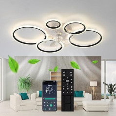 RRBEST LED Deckenventilator Mit Beleuchtung, Deckenlampe Mit Ventilator und Fernbedienung＆APP, Ring Leiser Moderne Ventilator mit Licht,6 Stufen,Deckenventilator Mit Licht Für Wohnzimmer (Schwarz)