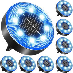 aneeway Solar Floor Light Outdoor Blue, 8 LED saules gaismas diodes, 600 mAh ar modernizētu saules paneli Dārza gaismas saules lampas Solar Spotlight dekorēšana zālienam/laukumam/ baseinam/telpai, 8 gab. iepakojums