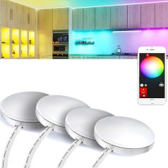 Zigbee 3.0 12V RGB LED skapja apgaismojuma komplekts grāmatu plaukta skapim, plāns, apaļš, regulējams apgaismojums Tuya ZigBee 3.0 Hub, Smartthings, Echo Plus APP/Alexa (4 gabali RGB skapja apgaismojums)