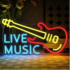 OYCGZV Live Music Neon Sign Krāsains LED Neon Sign Sienas ģitāra Mūzika Neon Sign USB LED zīme alus bārs Rock mūzikas studija Birojs Garāža Garāža Guļamistaba Istaba Party veikals Dāvana draugiem