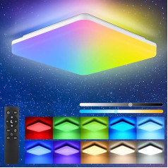 LED griestu gaisma ar tālvadības pulti, 36 W 3600 LM griestu gaisma ar 7 RGB gaismas krāsām, IP54 kvadrātveida LED vannas istabas gaisma 3000 K - 6500 K dzīvojamai istabai guļamistabai bērnu istabai