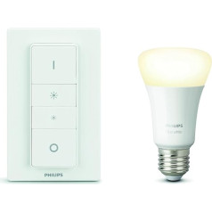 Philips Hue White E27 LED bezvadu gaismas diodes bezvadu aptumšošanas komplekts, aptumšojama, silti balta gaisma, kontrolējama ar lietotnes un slēdža palīdzību, saderīga ar Amazon Alexa (Echo, Echo Dot)