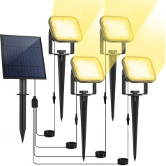 T-SUN Saules gaismas dārza apgaismojums, 4 LED dārza lampu komplekts, saules dārza prožektors, 3000 K siltā baltā krāsā, ūdensizturīgs LED saules lukturis, saules āra apgaismojums, dārza lampas, ceļa apgaismojums, punktveida apgaismojums