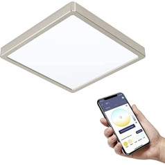 EGLO connect.z Fueva-Z Smart Home LED vannas istabas griestu gaisma L x W 28,5 cm, ZigBee lietotne un balss vadība Alexa, gaismas krāsa (silti balta/auksti balta), aptumšojama, alumīnija virsmas gaisma, matēta