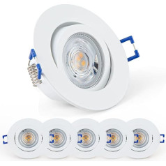 URing LED iegremdējams iebūvēts prožektors, aptumšojams, grozāms, plakans LED prožektors, ieskaitot maināmu 230 V 5 W 650 LM silti balts 3000 K LED moduli, 68 mm - 75 mm, apaļi griestu prožektori viesistabai, vannas istabai, birojam, 6 gab. iepa