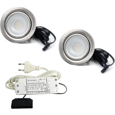 vislux 2 LED iegremdējamo prožektoru komplekts Mēbeļu gaisma Mēbeļu iegremdējamie prožektori Plakani 2,7 W LED 12 V / DC Warm White 3000 K / 200 lm Krāsa Matēts nerūsējošais tērauds + 15 W LED transformators 230 V