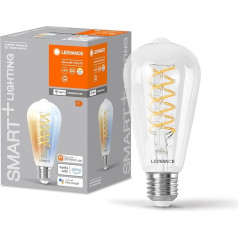 LEDVANCE Smart+ WiFi LED spuldze, balts stikls, 8 W, 806 lm, Edisona forma, 64 mm diametrs un E27, regulējama balta gaisma (2700-6500 K), regulējama, lietojumprogrammas vai balss vadība, 15000 stundu darbības laiks, 4 gab. komplektā