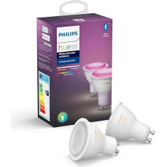 Philips Hue White & Color Ambiance GU10 LED lampas dubultā iepakojumā, ar iespēju aptumšot, līdz 16 miljoniem krāsu, kontrolējamas ar lietotni, saderīgas ar Amazon Alexa (Echo, Echo Dot), 2 gab.