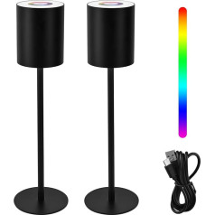 Aomdom 2 Pack Dimmable LED galda lampa ar akumulatoru, bezvadu uzlādējama galda lampa lietošanai iekštelpās un ārpus telpām ar USB-C 8 dimmējamiem toņiem 3000K melna alumīnija lampa