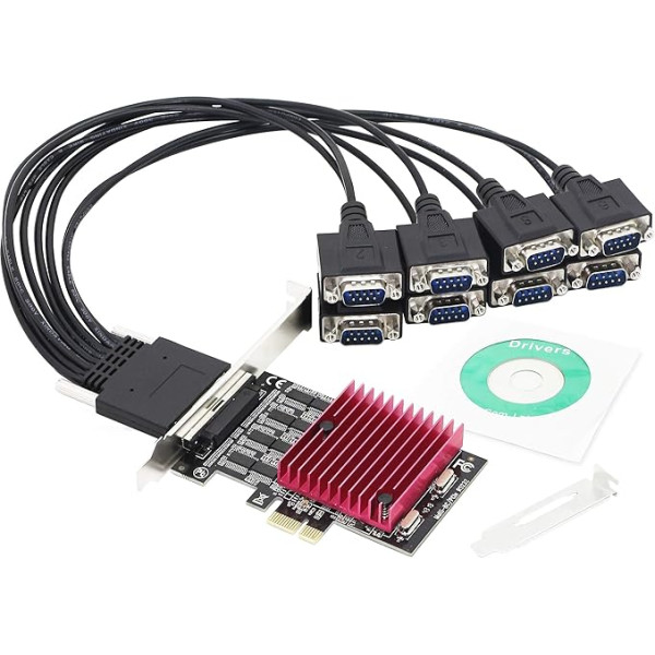 CERRXIAN PCIE to 8 Port RS232 Expansion Card, PCI-E X1, 8 porti DB9 sērijas karte, 8 mikroshēmas PCI-Express kontrollera karte (ar 8 portu ārējo kabeli)