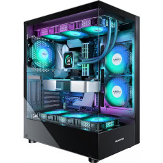 MUSETEX PC Case ATX Pre-Installation 6 PWM ARGB Fans, Mid Tower ATX Computer Case with Panoramic Double Glass, Type-C Gaming PC Case, Black (K2)