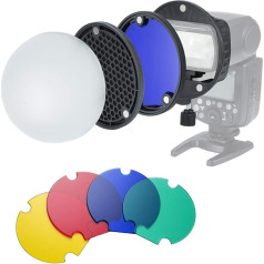 INSSTRO INSSTRO Speedlite Flash Diffuser Набор аксессуаров для вспышек с купольным диффузором, сотовой сеткой, цветными гелями, универсальным адаптером для C